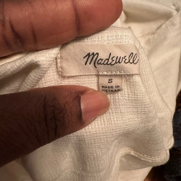 MADEWELL Skylark Top Cold Shoulder Bow Sz S Textured Ivory Boxy Relaxed Fit - Picture 8 of 9